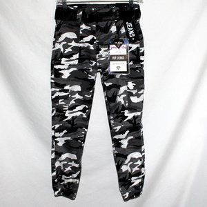 VIP JEANS Black & Gray Camouflage Elastic Ankle Cargo Pants Size 7/28 NEW